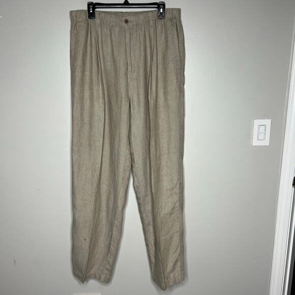 Tommy Bahama Women's Relax Tan 100% Linen Pants Large Button Zip Elastic Waist - Picture 1 of 12